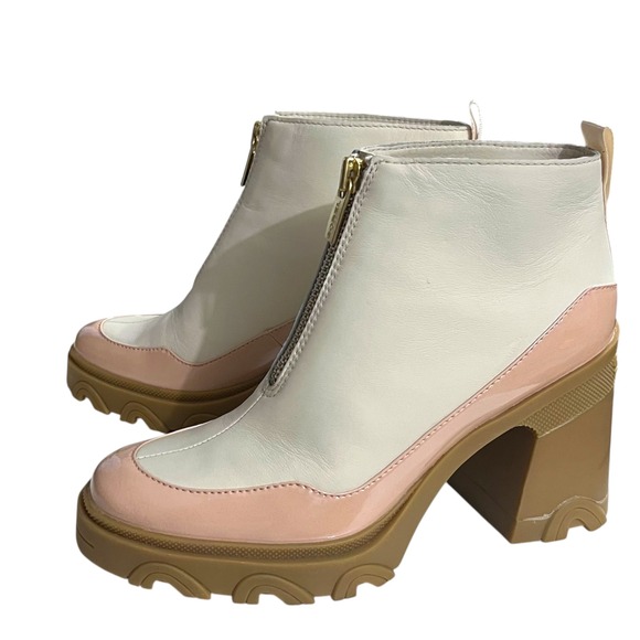 Sorel Brex Boot Front Zip Leather Ankle Boots White Pink Chunky Heel Lug Sole - Picture 6 of 9